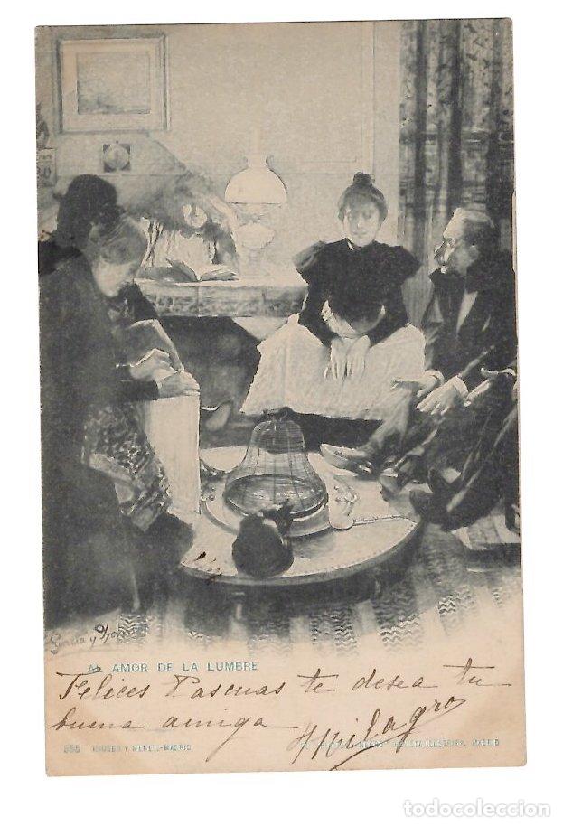 Postales: TARJETA POSTAL AL AMOR DE LA LUMBRE 555 HAUSER Y MENET. BLANCO Y NEGRO, A&Ntilde;O 1901