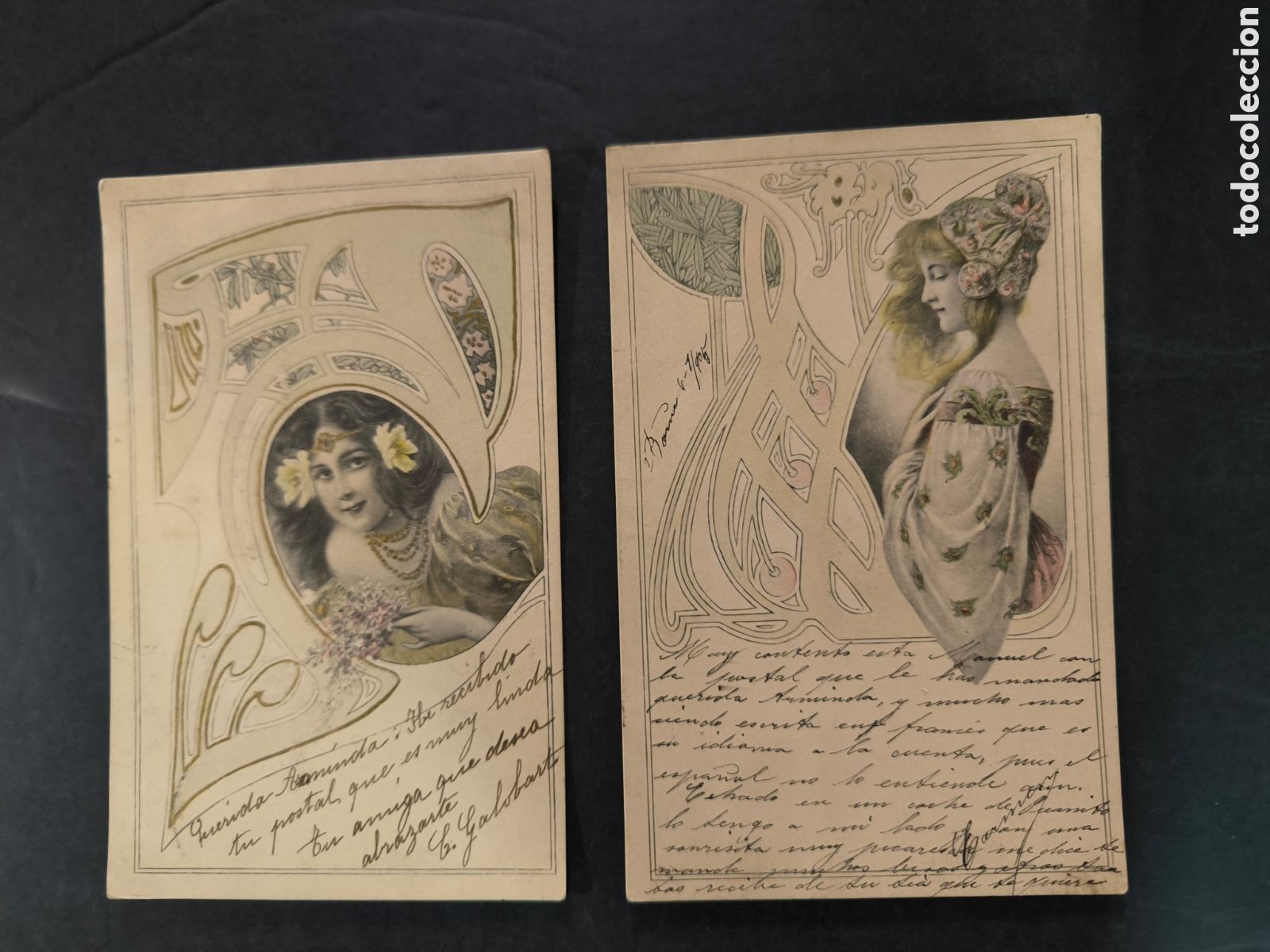 Postales: Pareja de postales de estilo modernista. Circuladas en 1905, sin dividir. Austria.