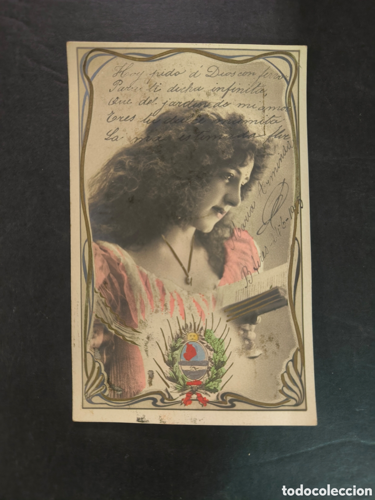 Postales: Postal modernista con escudo de Argentina. Circulada en 1905, sin dividir.
