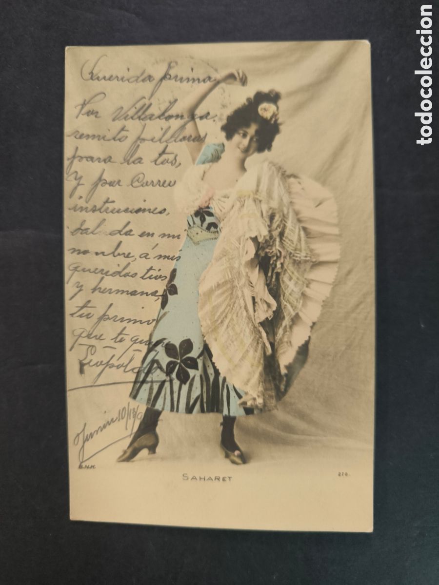 Postales: Postal antigua Folies Berg&egrave;re, Saharet. Circulada en 1904, sin dividir. Par&iacute;s.