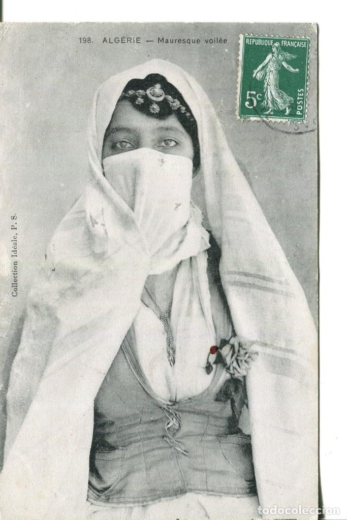 Postales: JOVEN &Aacute;RABE CON VELO DE ARGELIA- A&Ntilde;O 1908 - Foto 1