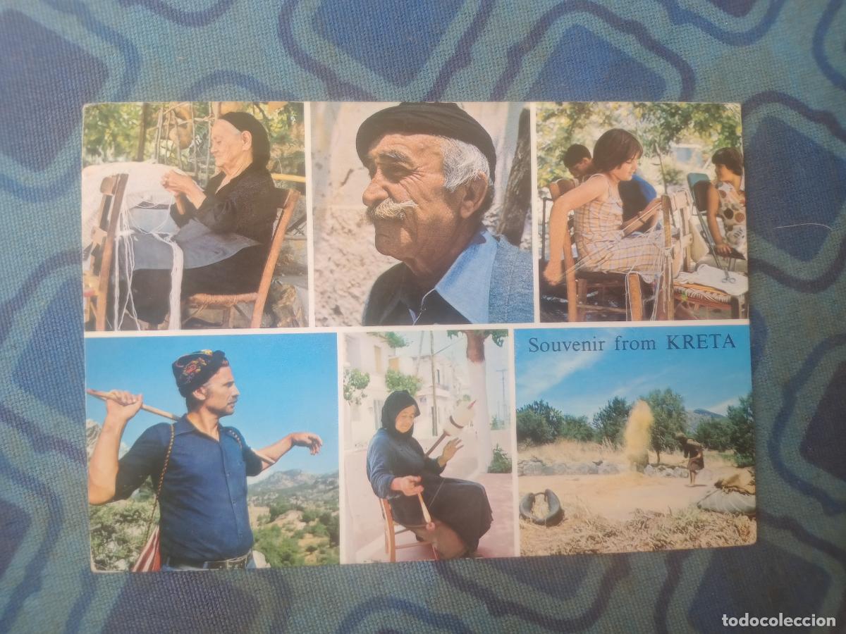 Postales: Tipos de Creta. Circulada con sello - Foto 1