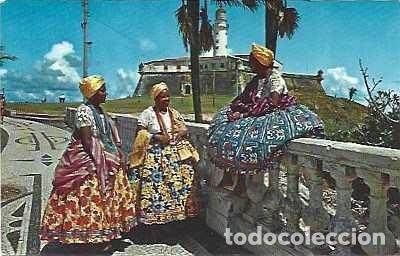 Postales: Brasil y Salvador da Bah&iacute;a, Grupo con trajes t&iacute;picos, Farol da Barra, S. Amaro Oeiras 1966 (382)