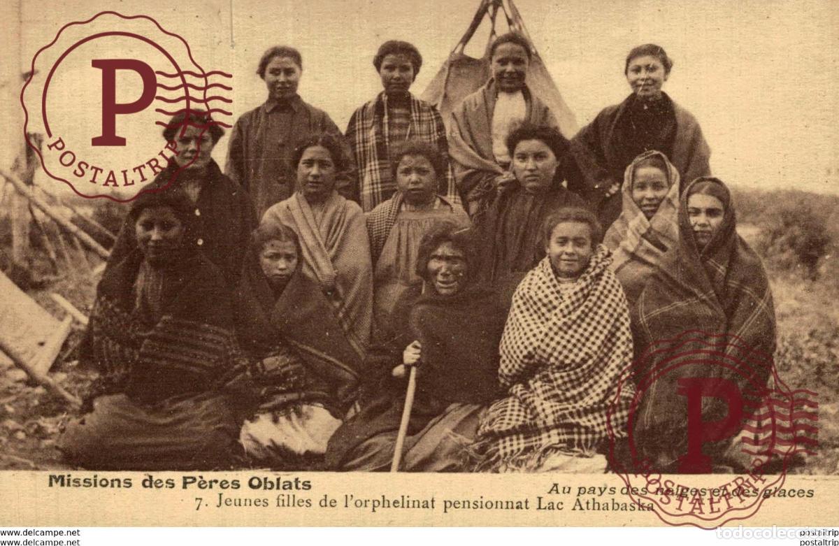 Postales: TRES RARE JEUNES FILLES DE LORPHELINAT PENSIONNAT LAC ATHABASKA PERES OBLATS