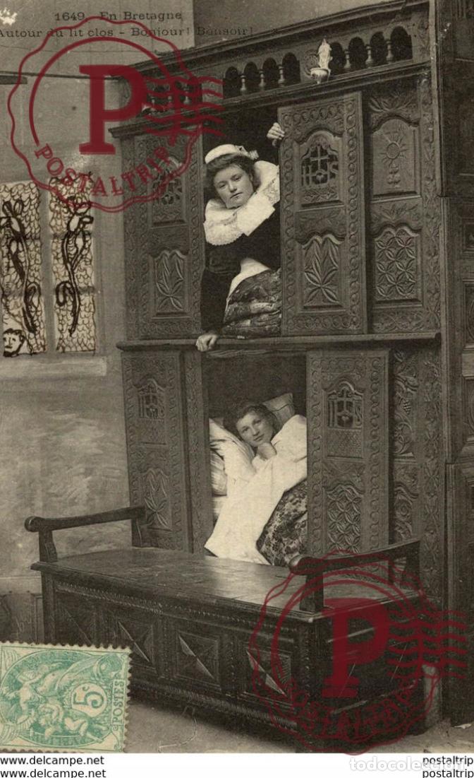 Cartes Postales: EN BRETAGNE AUTOUR DU LIT CLOS BONJOUR! BONSOIR! types Typen Bretagne Gro&szlig;britannien Brittany