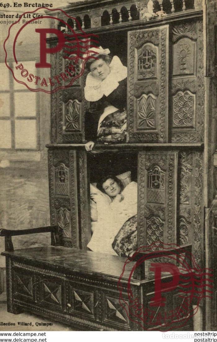 Cartes Postales: EN BRETAGNE AUTOUR DU LIT CLOS BONJOUR! BONSOIR! types Typen Bretagne Gro&szlig;britannien Brittany
