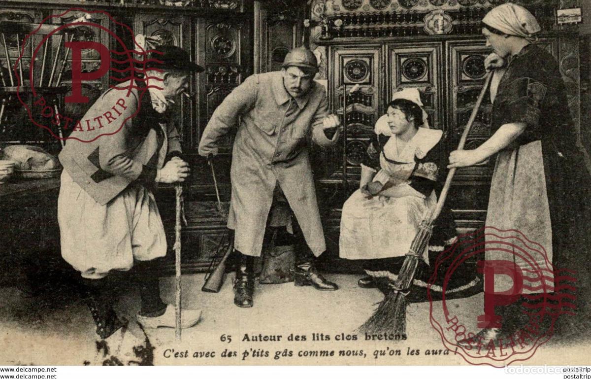 Postkarten: AUTOUR DES LITS CLOS BRETONS CEST AVEC DES PTITS G&Acirc;S COMME NOUS types Typen Bretagne Gro&szlig;britannie