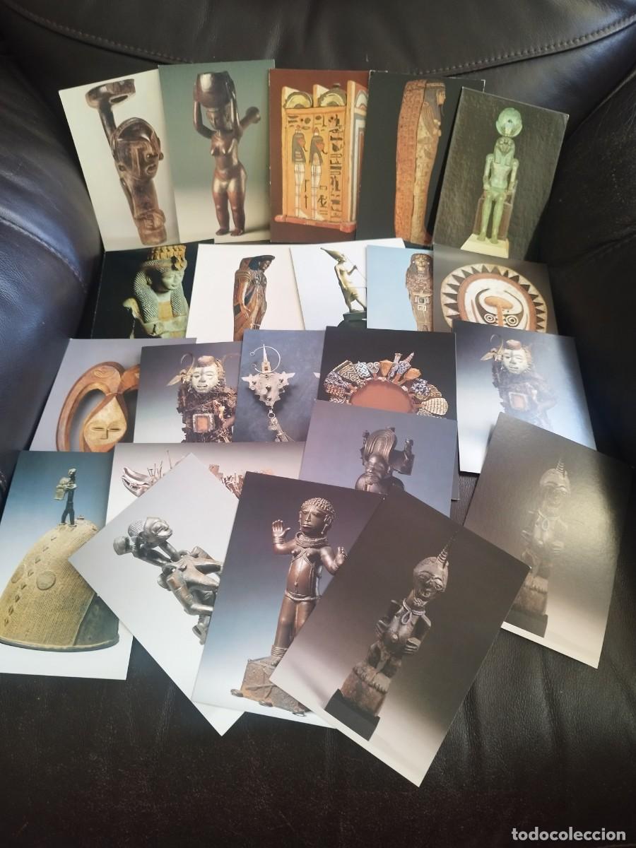 Postcards: Colecci&oacute;n de 22 tarjetas postales &Eacute;tnicas. Arte &eacute;tnico, escultura, mascara, cofre, momia Egipto.