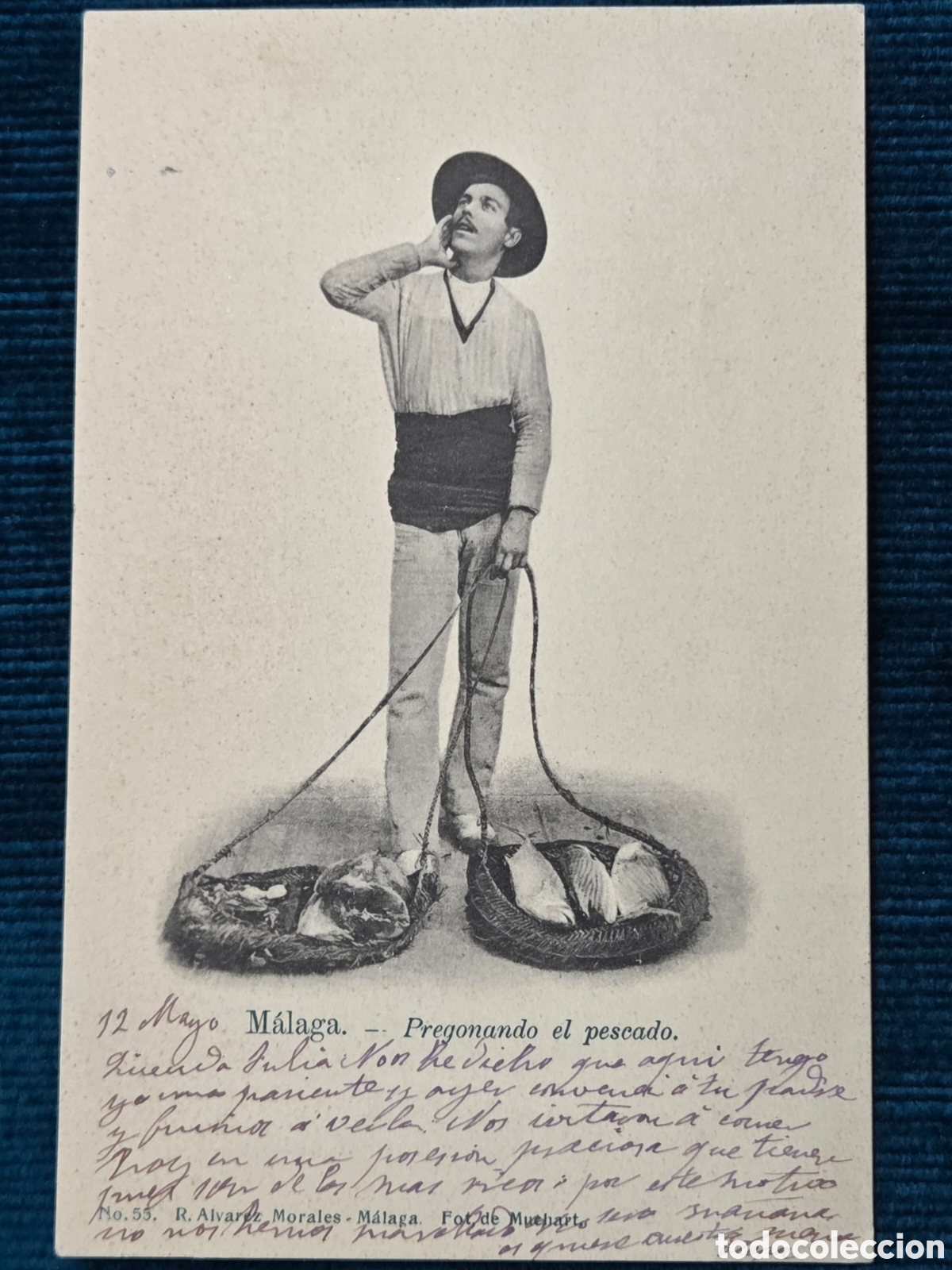 Postales: POSTAL M&Aacute;LAGA 1903, Pregonando el pescado. R. &Aacute;lvarez Morales.