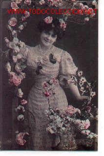 Postais: 7-2ay1. Postal de 1907. mujer y flores