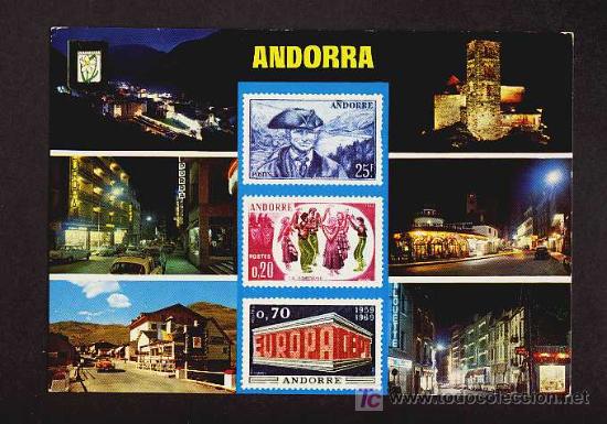 Postales: Postal d' ANDORRA:  6 vistes i 3 segells (Ed.Escudo de Oro num.118)