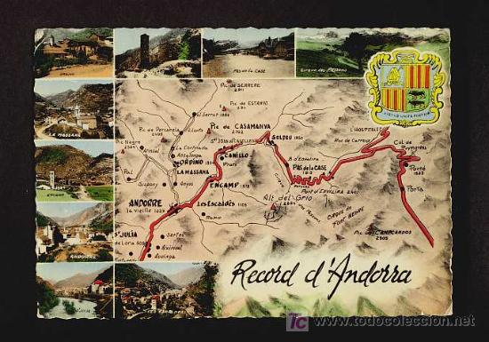 Postales: Postal d' ANDORRA: Mapa i 9 vistes (Cie.des Arts Photomec.num.1748)