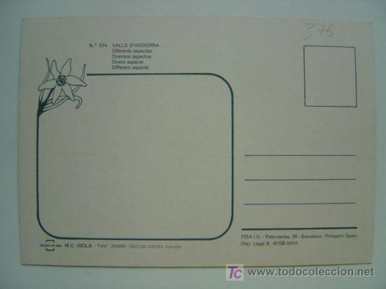Postales: POSTAL ANDORRA - REF. K-376 - Foto 2