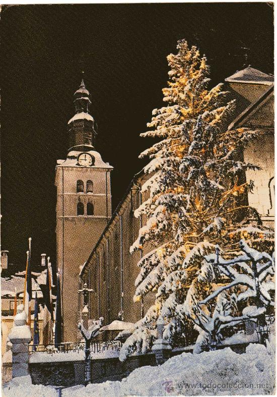 Postales: MEGEVE,LA CAPITALE DU SKI,HAUTE-SAVOIE,ALT.1113 M.(LA IGLESIA POR LA NOCHE)