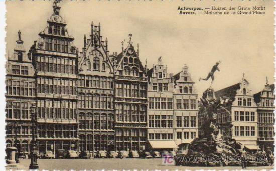 Postkarten: Postal Antigua : Amberes - Casas de la Grand Place - B&eacute;lgica