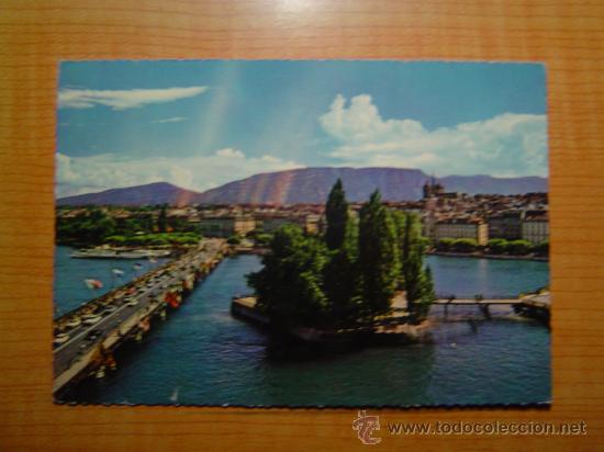 Postales: POSTAL GENEVE L&acute;ILLE ROUSSEAU ET PONT DU MONT- BLANC CIRCULADA