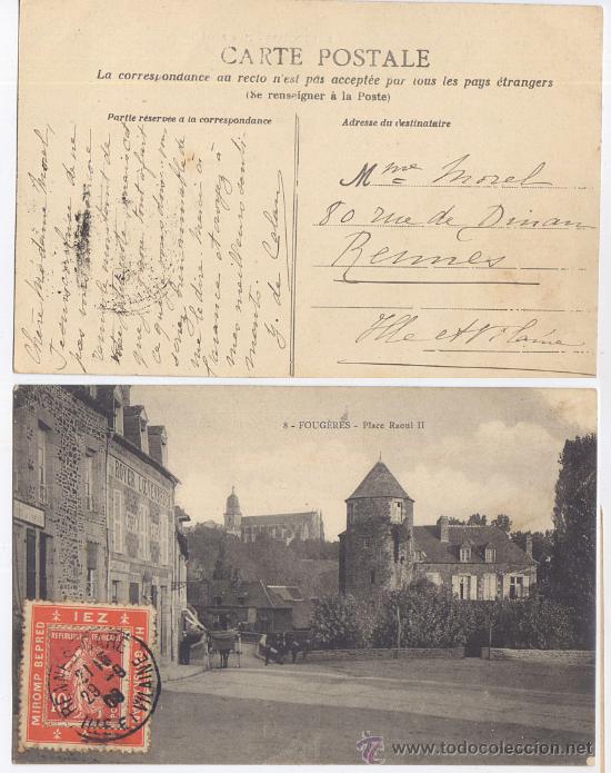 Postales: 1906, FRANCIA, POSTAL CIRCULADA DE FOUG&Egrave;RES A REMMES CON SELLO DE 1906 SOBRE OTRO EXTRANJERO, DE 10