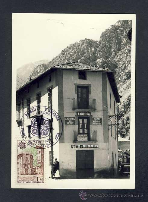 Postales: Tarja d' ANDORRA de l'Arxiu Claverol (veure dors), amb timbre de primer dia: Correus