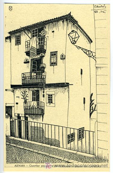 Cartoline: ALFAMA, PORTUGAL, QUARTIERE POPULAIRE DE LISBONNE, DESSIN DE CANELAS, ILUSTRADA,     P27952