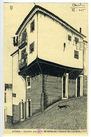 Cartoline: ALFAMA, PORTUGAL, QUARTIERE POPULAIRE DE LISBONNE, DESSIN DE CANELAS, ILUSTRADA,     P27953