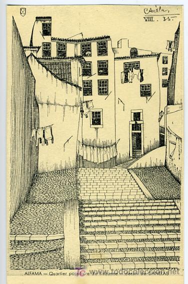 Cartoline: ALFAMA, PORTUGAL, QUARTIERE POPULAIRE DE LISBONNE, DESSIN DE CANELAS, ILUSTRADA,     P27954
