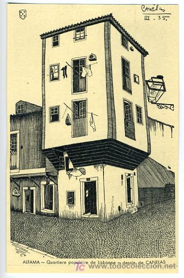 Cartoline: ALFAMA, PORTUGAL, QUARTIERE POPULAIRE DE LISBONNE, DESSIN DE CANELAS, ILUSTRADA,     P27956
