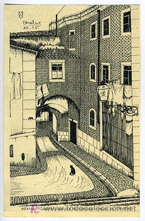 Cartoline: ALFAMA, PORTUGAL, QUARTIER POPULAIRE DE LISBONNE, DESSIN DE CANELAS, ILUSTRADA,     P27959