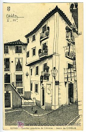 Cartoline: ALFAMA, PORTUGAL, QUARTIER POPULAIRE DE LISBONNE, DESSIN DE CANELAS, ILUSTRADA,     P27965