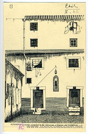Cartoline: ALFAMA, PORTUGAL, QUARTIER POPULAIRE DE LISBONNE, DESSIN DE CANELAS, ILUSTRADA,     P27967