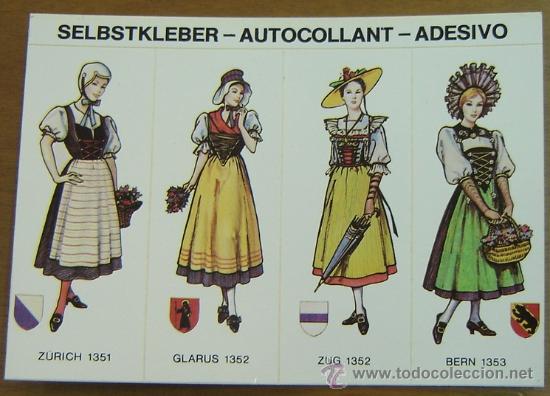 Postales: POSTAL PEGATINA ADHESIVO TRAJES REGIONALES SUISSE - SUIZA a&ntilde;os 80s - original sin despegar