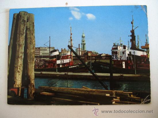 Postales: postal alemana: hamburg , hafenschlepper und blick zur st michaeliskirche ( circulada 1974)