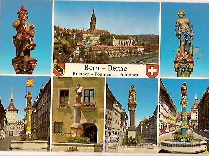 Cartoline: POSTAL A COLOR BERN BERNE BRUNNEN FOUNTAINS FUENTES SUIZA