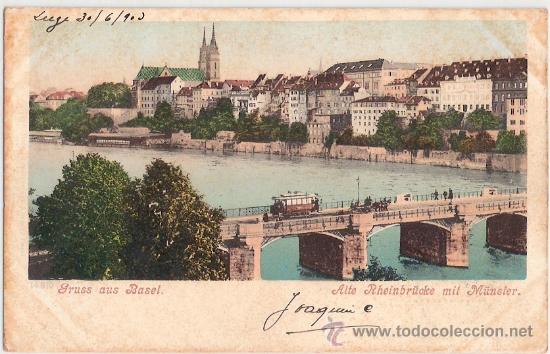Postkarten: TARJETA POSTAL. SUIZA. BASEL. ATLE RHEINBRUCHE MIT MUNSTER.