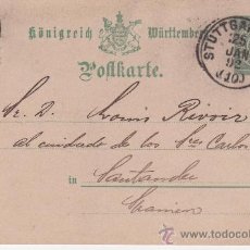 Postales: STUTTGART - SANTANDER 1892. Lote 24682995