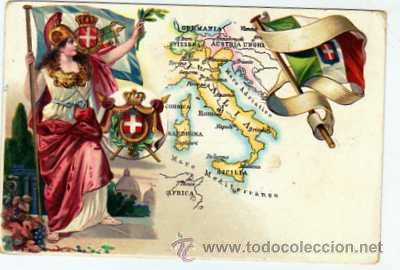 Postales: Postal con reverso espa&ntilde;ol con la bandera y el mapa de Italia. Reverso sin dividir.