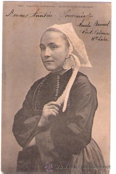 Postkarten: TARJETA POSTAL DE FRANCIA.JEUNE FILLE DE GUEMENE. ELUDE DE COFFIS DE BRETAGNE. 1285. COLECC. VILLARD