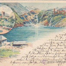 Postales: LUCHON 1899: LAC D'OO, TOUR DE CASTELVIEL. POSTAL DE B. SIRVEN CIRCULADA A ASCH (AUSTRIA). LLEGADA
