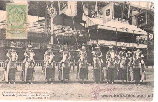 Postkarten: TARJETA POSTAL. BELGICA. 75 ANIVERSAIRE GRAND TOURNOI HISTORIQUE. GROUPE DE JOUTEURS AVANT LE COMBAT