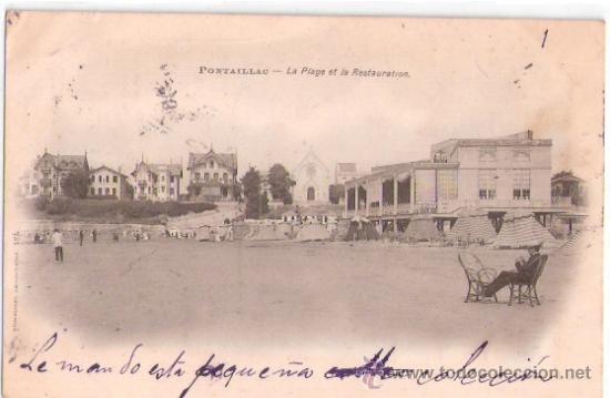 Postkarten: TARJETA POSTAL. FRANCIA. PONTAILLAC. LA PLAGE ET LA RESTAURATION. N&ordm; 134. TONGIMED ANGOULEME.