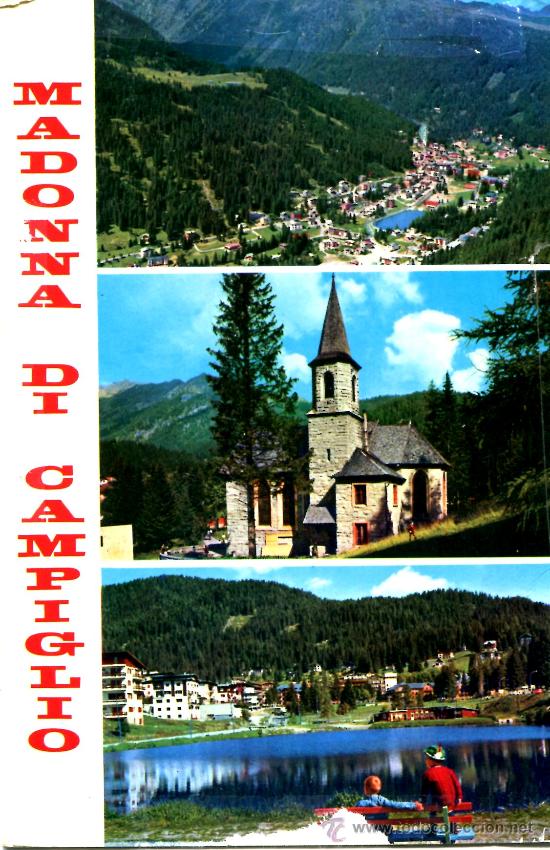 Postales: MADONNA DI CAMPIGLIO VARIOS ASPECTOS ESCRITA CIRCULADA CON SELLO A&Ntilde;O 1988
