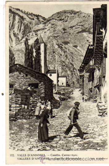 Postales: Andorra. Valls Canillo. Carret tipic. Fot V. Claverol. 172. Circulada en 1961.