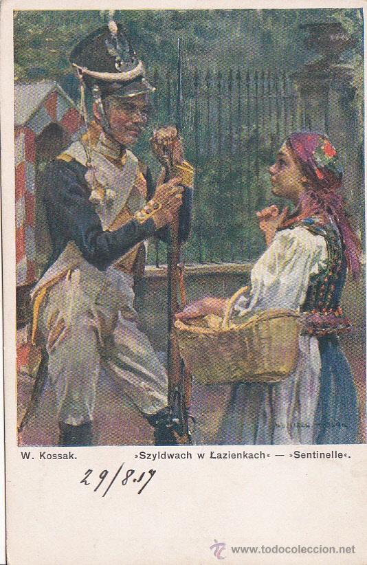 Cartes Postales: Postal antigua , Polonia, centinela , parque Lazienkach, pareja , amor , moda , folclore , 3
