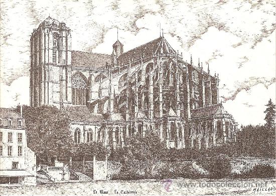 Postales: La catedral de Saint-Julien de Mans, dibujo de Alain Maillard - Circulada