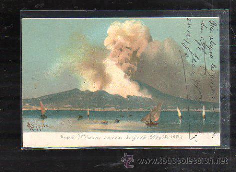 Postales: TARJETA POSTAL DE NAPOLES. IL VESUVIO, ERUZIONE DI GIORNO. 1872. E. RAGOZINO.