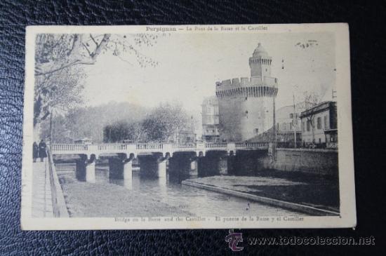Postales: Postal de Perpi&ntilde;&aacute;n - El Puente de la Basse y el Castillet - Con Censura Militar