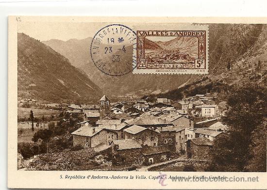 Postales: ANTIGUA POSTAL REPUBLICA D' ANDORRA ,ANDORRA LA VELLA 1933, MATASELLOS Y SELLO DE EPOCA.