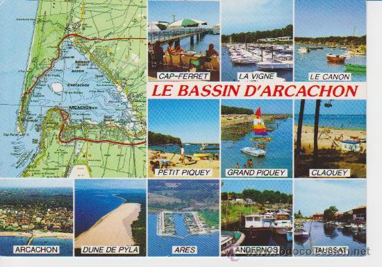 arcachon mapa francia bassin d´arcachon (francia). mapa   Buy Old Postcards from Europe 