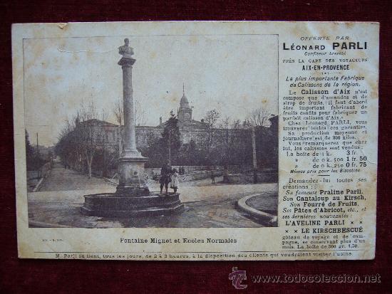 Postkarten: Postal Fontaine Mignet et Ecoles Normales. Leonard Parli. Aix en Provence. Francia. Publicidad.