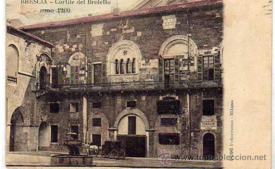 Postkarten: Brescia. Cortile del Broletto anno 1200 . 5096 Fotocromo Milano. Italia.