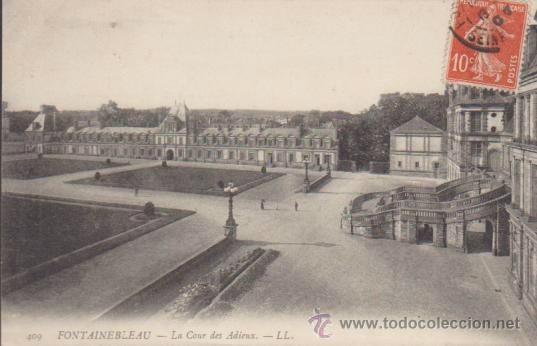 Cartoline: Fontainebleau.- La Cour des Adieux. Franqueado en Fontainebleau en  1907,